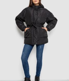 Куртка женская демисезонная с поясом, цвет черный, 207R005