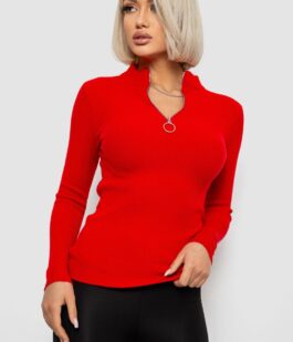 Женская кофта на молнии в рубчик, цвет красный, 204R041