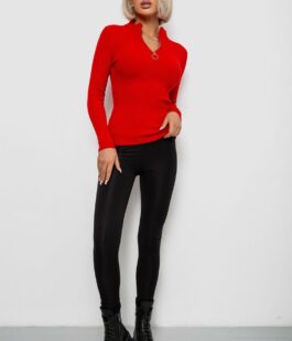 Женская кофта на молнии в рубчик, цвет красный, 204R041