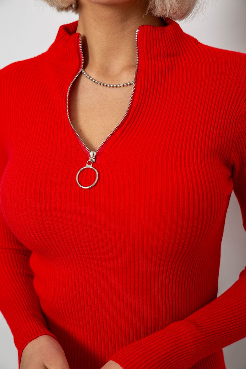 Женская кофта на молнии в рубчик, цвет красный, 204R041 — изображение 5