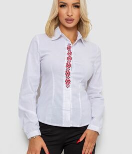 Блуза классическая с вышивкой, цвет белый, 230R03-2