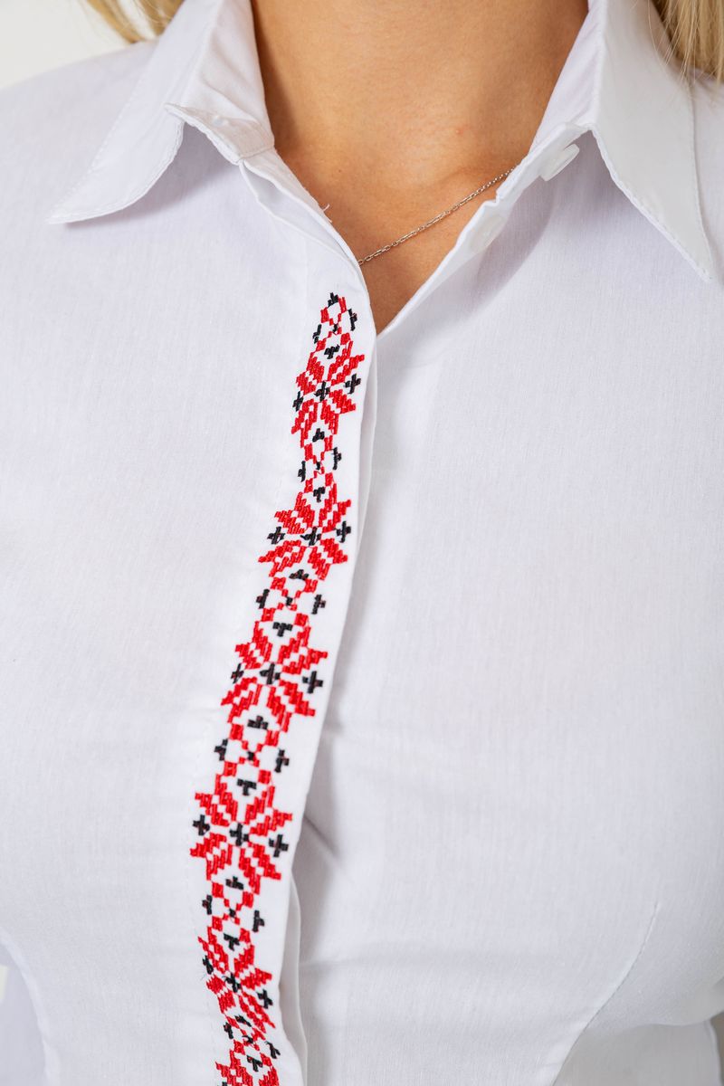 Блуза классическая с вышивкой, цвет белый, 230R03-2 — изображение 5