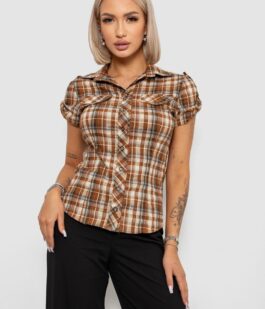 Рубашка женская в клетку, цвет коричневый, 230R065