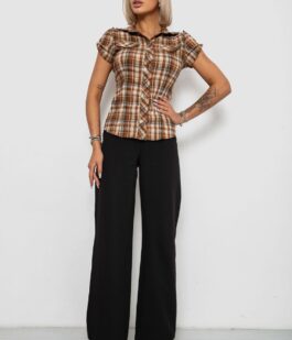 Рубашка женская в клетку, цвет коричневый, 230R065