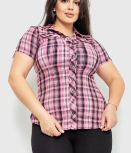 Рубашка женская в клетку, цвет розово-серый, 230R065