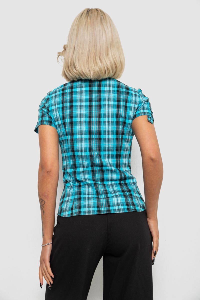 Рубашка женская в клетку, цвет бирюзовый, 230R065 — изображение 4