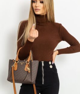 Стильный женский гольф в рубчик, цвет шоколадный, 204R001