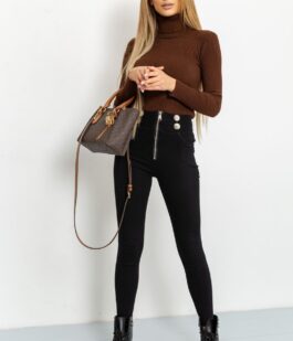 Стильный женский гольф в рубчик, цвет шоколадный, 204R001