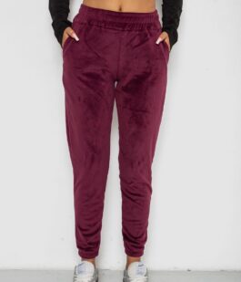 Спортивные штаны велюровые женские на флисе, цвет бордовый, 238R58648