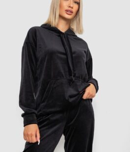 Спортивный костюм женский велюровый, цвет черный, 241R1530-5
