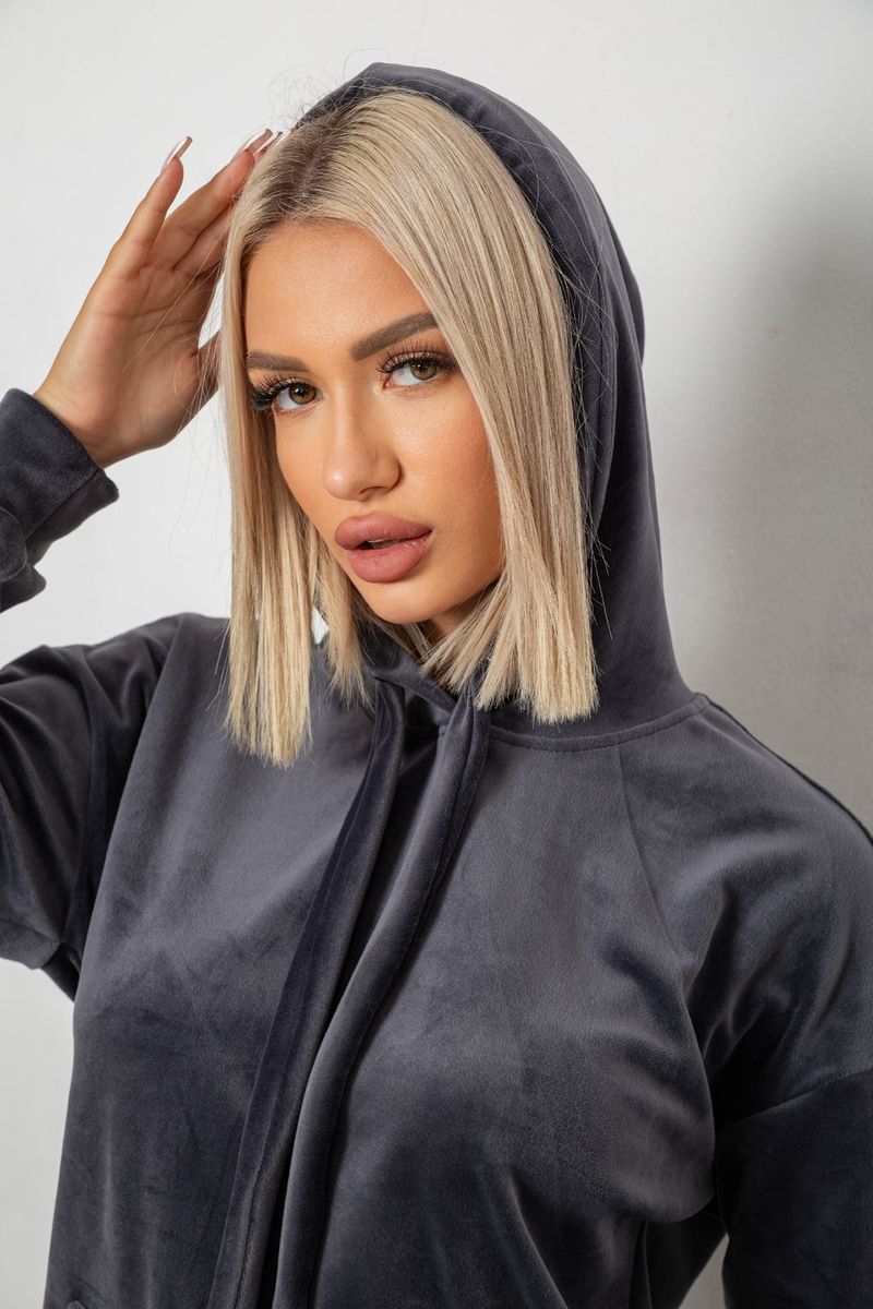 Спортивный костюм женский велюровый, цвет серый, 241R1530-5 — изображение 5