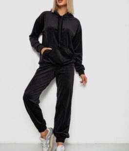 Спортивный костюм женский велюровый, цвет черный, 241R1530-5