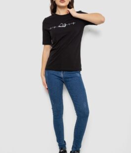 Футболка женская с принтом, цвет черный, 241R1835