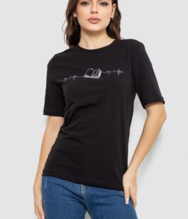 Футболка женская с принтом, цвет черный, 241R1835