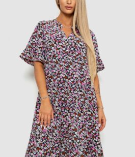 Платье с цветочным принтом, цвет черно-розовый, 102R5251-1