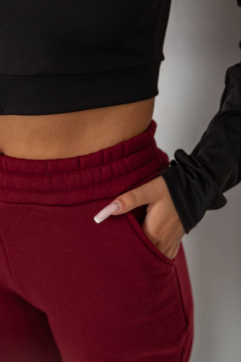 Спортивные штаны женские на флисе, цвет бордовый, 238R58600 — изображение 5