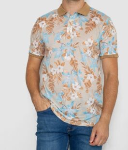 Поло мужское с принтом, цвет бежево-голубой, 247R315