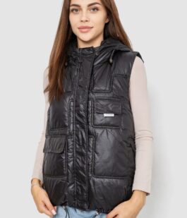 Жилет женский однотонный с капюшоном, цвет черный, 244R810