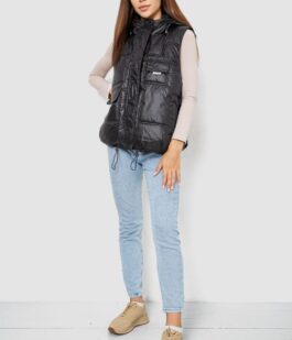 Жилет женский однотонный с капюшоном, цвет черный, 244R810