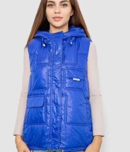 Жилет женский однотонный с капюшоном, цвет синий, 244R810