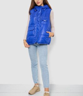 Жилет женский однотонный с капюшоном, цвет синий, 244R810