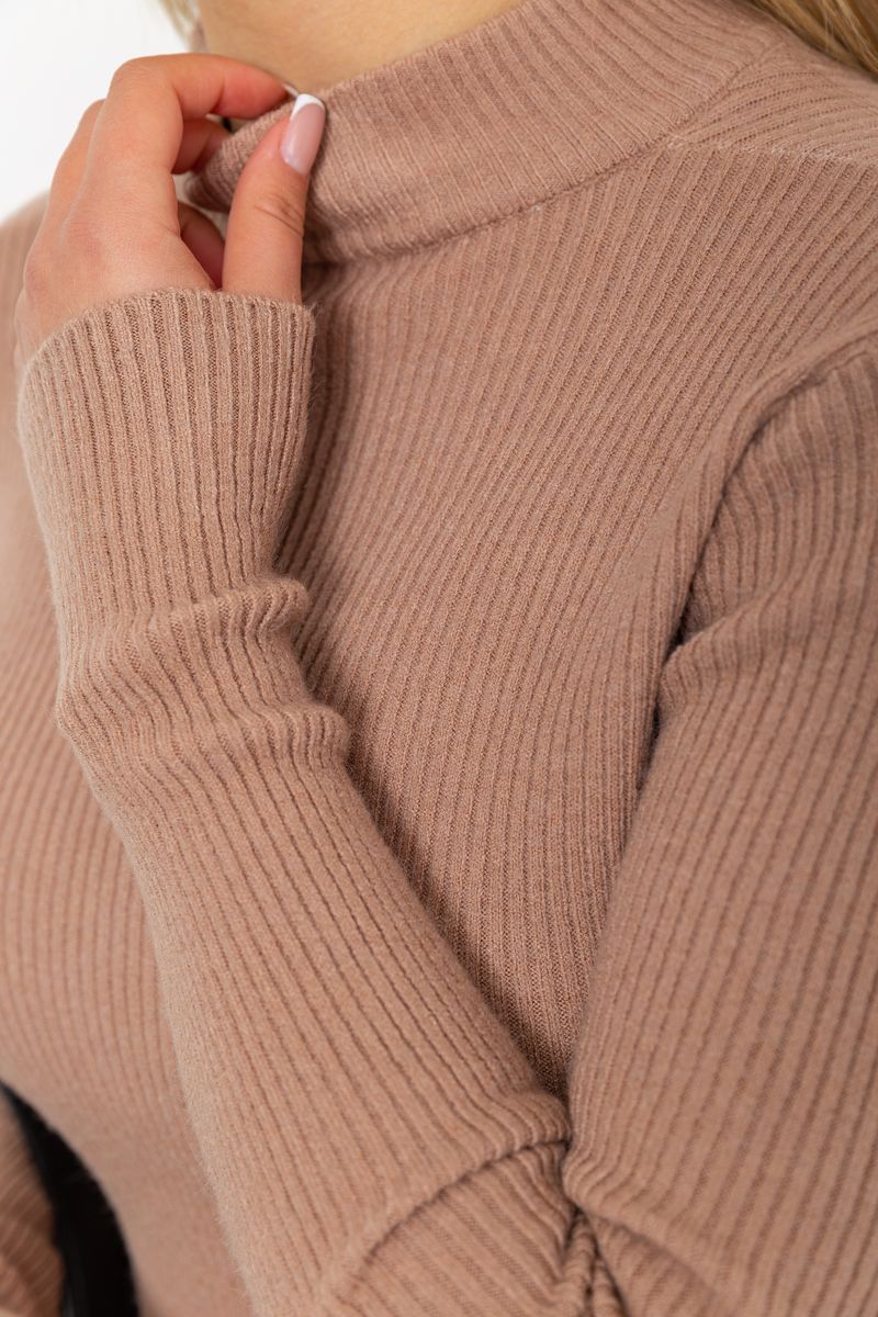 Кофта женская однотонная базовая, цвет темно-бежевый, 244R2032 — изображение 5