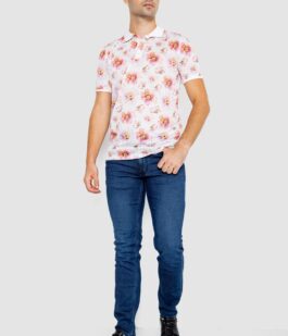 Поло мужское с принтом, цвет бело-розовый, 247R306