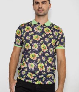 Поло мужское с принтом, цвет зелено-черный, 247R306