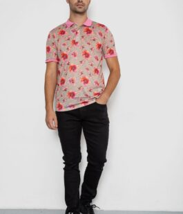 Поло мужское с принтом, цвет розово-зеленый, 247R306