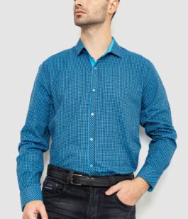 Рубашка мужская в клеку байковая, цвет сине-голубой, 214R99-33-022