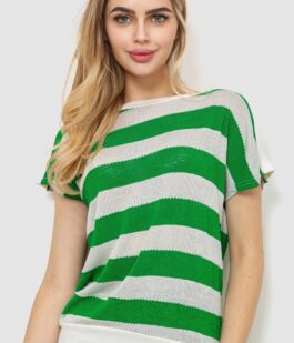 Кофта женская в полоску, цвет бело-зеленый, 244R0262