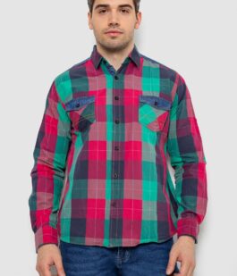 Рубашка мужская в клеточку, цвет малиновый, 214R0743