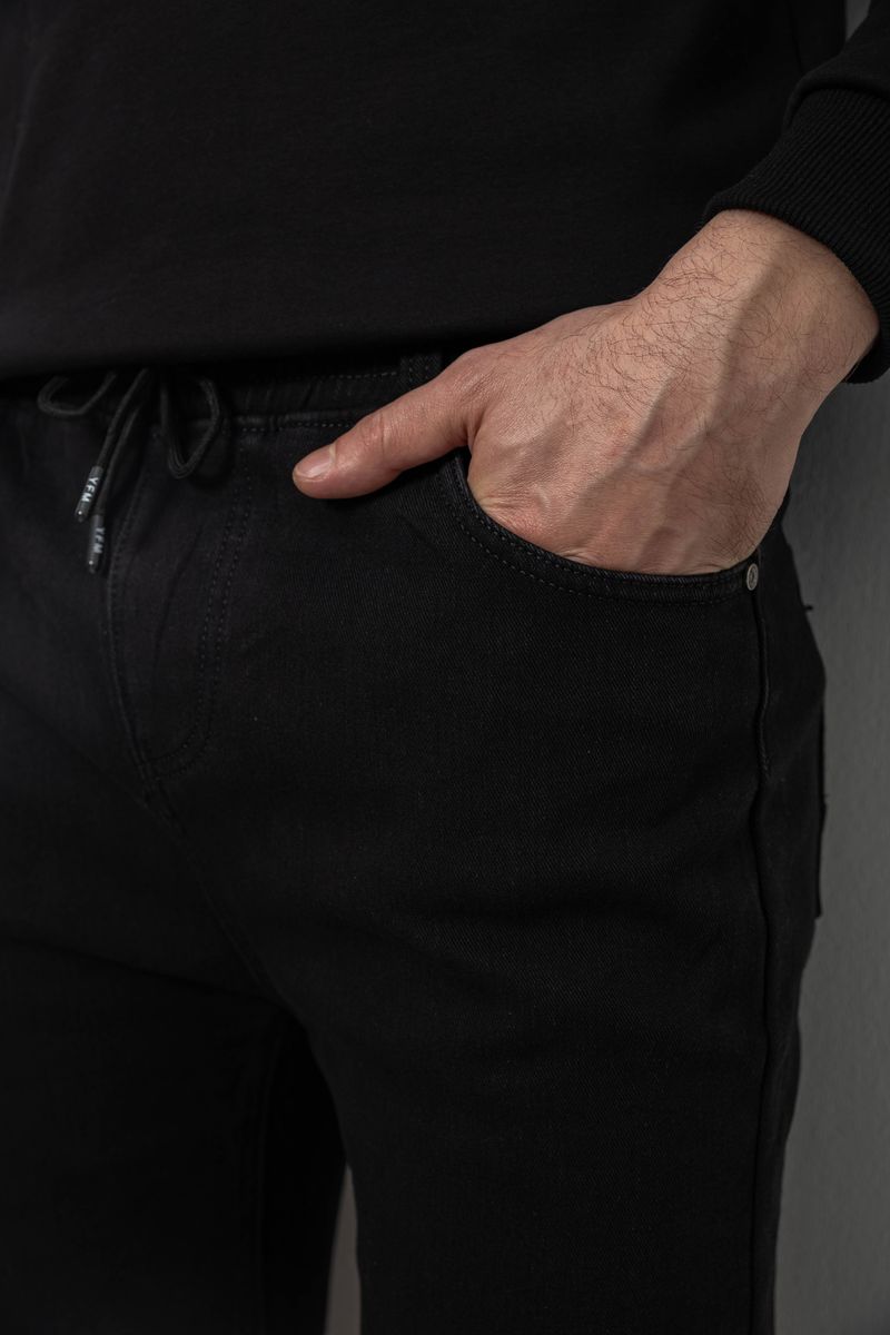 Джинсы мужские на резинке утепленные, цвет черный, 244R663 — изображение 5