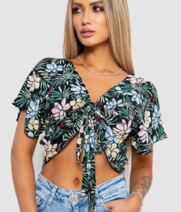 Блуза-топ с цветочным принтом, цвет черно-зеленый, 244R292