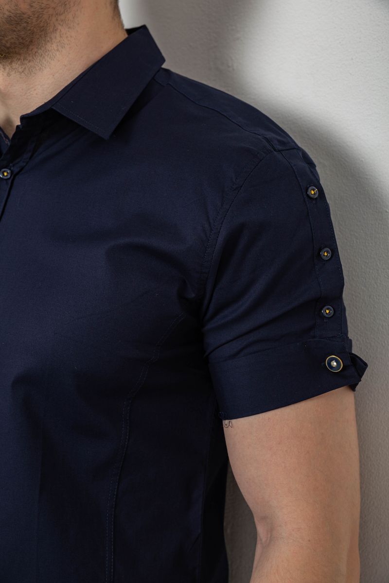 Рубашка мужская однотонная, цвет синий, 214R5003 — изображение 5