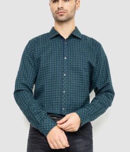 Рубашка мужская в клетку байковая, цвет зелено-синий, 214R16-33-164