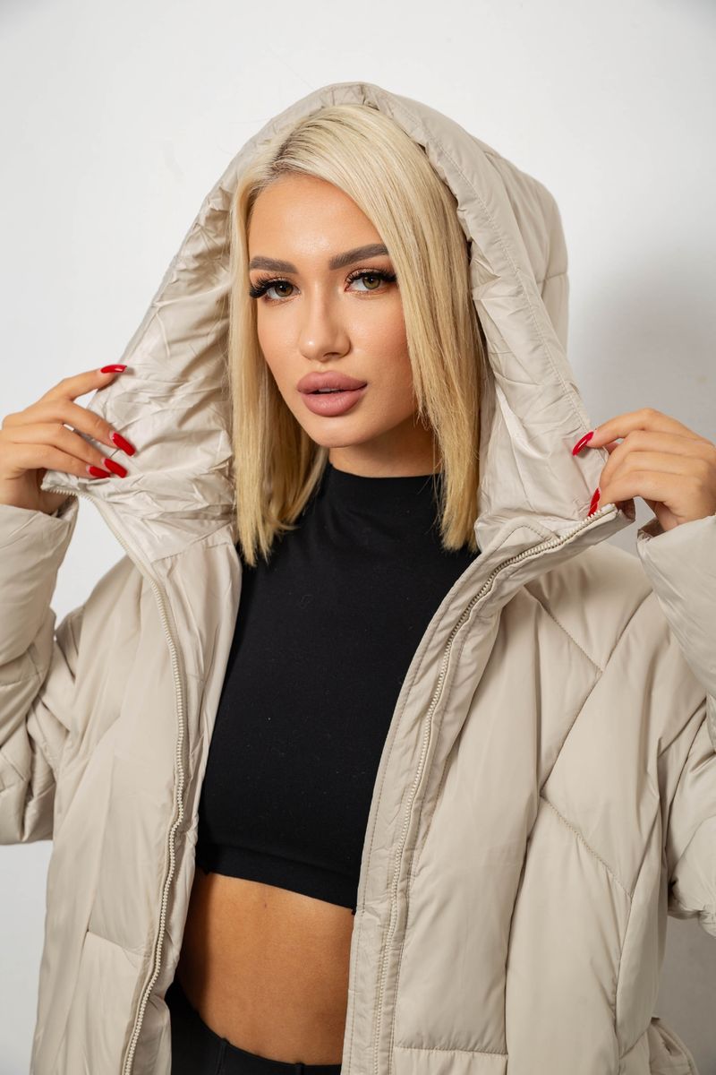 Куртка женская зимняя, цвет светло-бежевый, 244R5618 — изображение 5