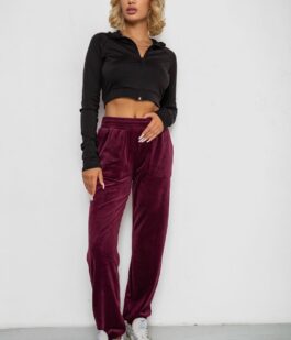 Спортивные штаны велюровые женские на флисе, цвет бордовый, 238R58647-3