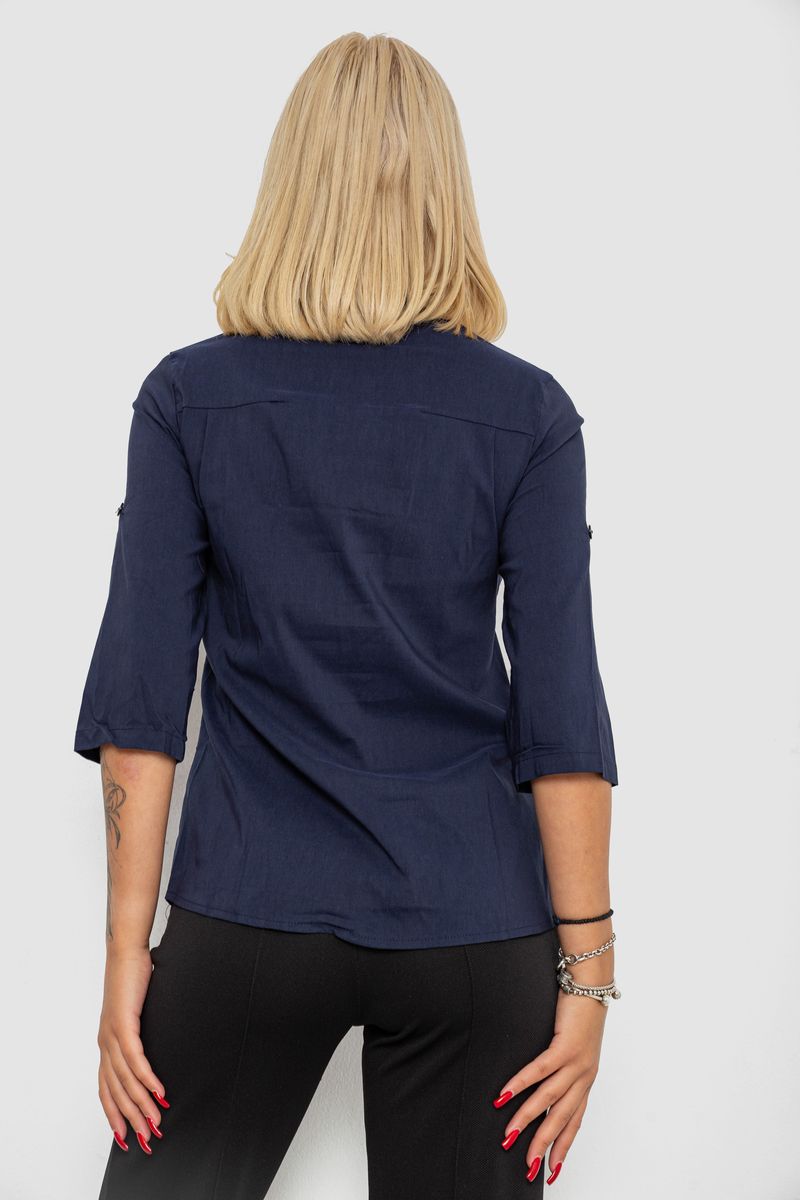 Блуза однотонная, цвет синий, 230R96-15 — изображение 4