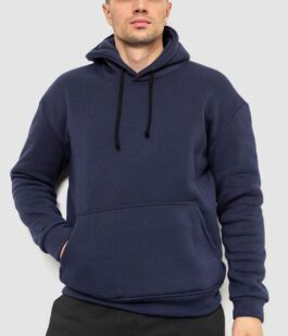 Худи мужской на флисе однотонный, цвет темно-синий, 241R2650