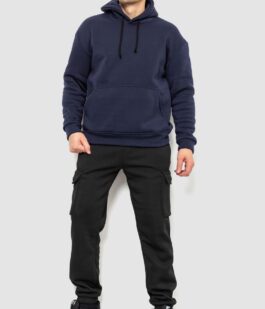 Худи мужской на флисе однотонный, цвет темно-синий, 241R2650