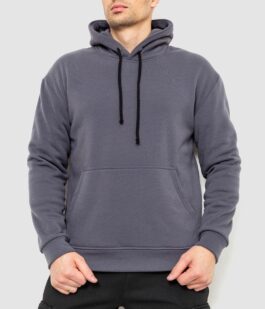 Худи мужской на флисе однотонный, цвет темно-серый, 241R2650