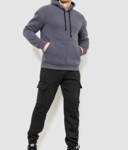 Худи мужской на флисе однотонный, цвет темно-серый, 241R2650