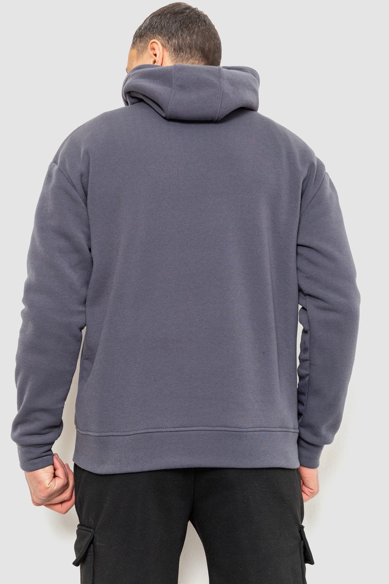 Худи мужской на флисе однотонный, цвет темно-серый, 241R2650 — изображение 4
