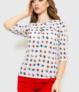 Блуза с принтом, цвет молочно-синий, 230R1121