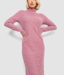 Платье повседневное утепленное, цвет пудровый, 257R115