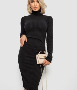 Платье однотонное в рубчик, цвет черный, 257R701-1