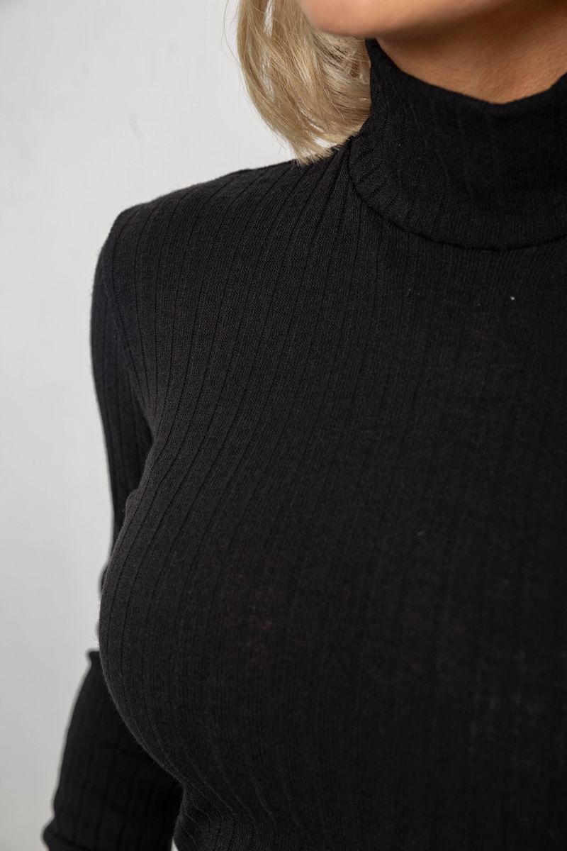 Платье однотонное в рубчик, цвет черный, 257R701-1 — изображение 5