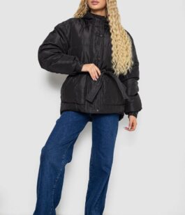 Куртка женская демисезонная с поясом, цвет черный, 207R2023