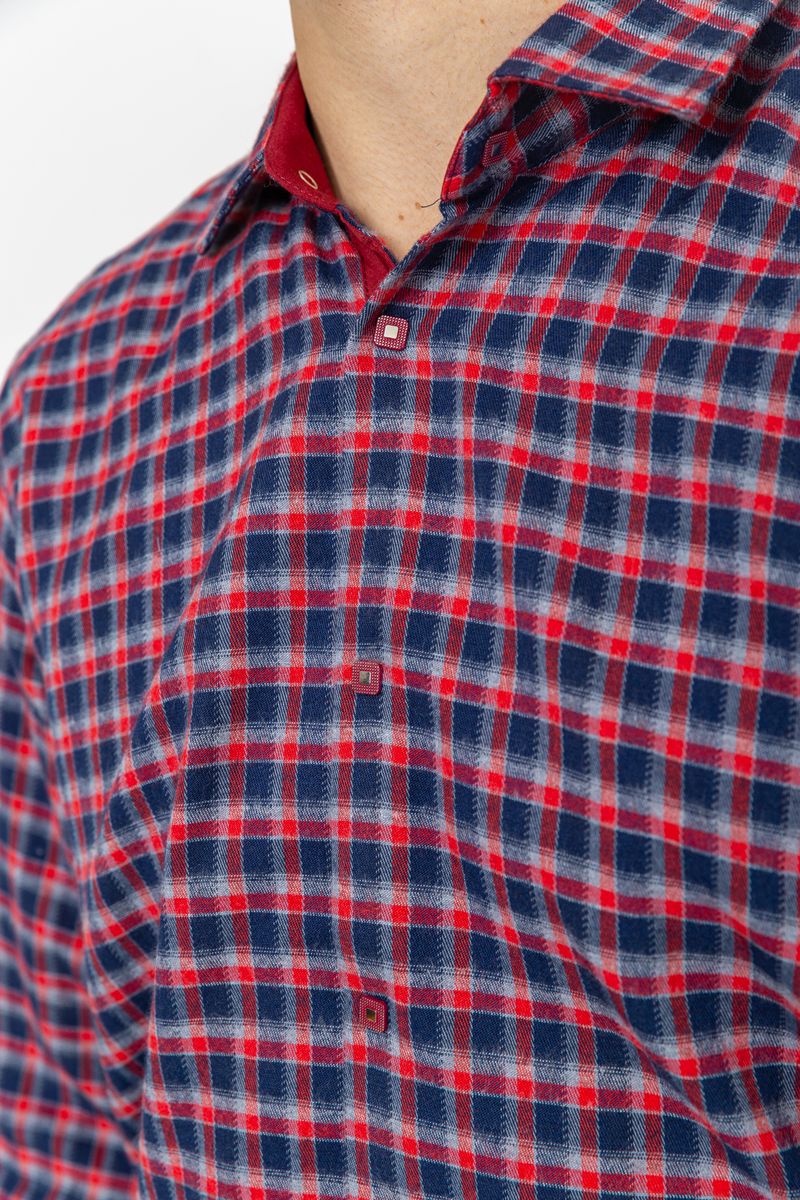 Рубашка мужская в клетку байковая, цвет красно-синий, 214R115-35-195 — изображение 5